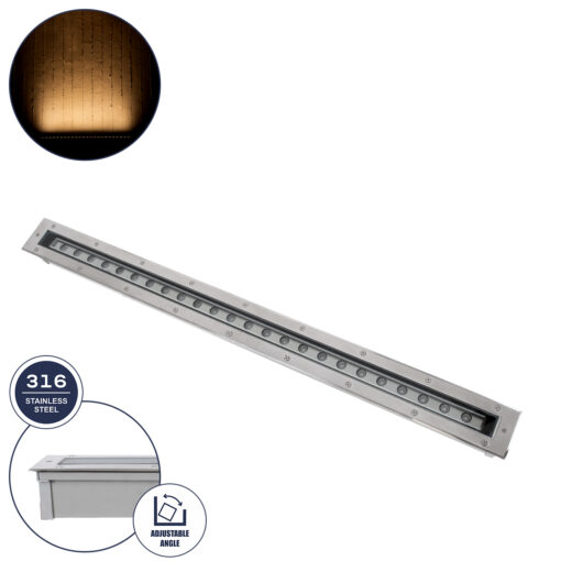 GloboStar® GloboStar® UNDERGROUND-PASSAGGIO 90196 Χωνευτό Φωτιστικό Wall Washer Δαπέδου LED 24W 2160lm 10° DC 24V Αδιάβροχο IP68 με Ρυθμιζόμενη Γωνία Φωτισμού L108 x W9 x H7.5cm Θερμό Λευκό 2700K - Ανοξείδωτο Ατσάλι - 3 Years Warranty