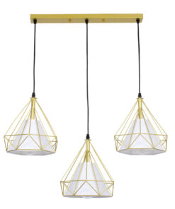 GloboStar® GLOBOSTAR® EIFFEL 61571 Vintage Κρεμαστό Φωτιστικό Οροφής με Ντουί 3 x E27 AC 220-240V IP20 - Χρυσό & Λευκό - Μ68 x Π25 x Υ130cm