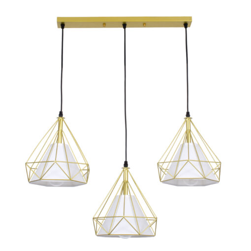 GloboStar® GLOBOSTAR® EIFFEL 61571 Vintage Κρεμαστό Φωτιστικό Οροφής με Ντουί 3 x E27 AC 220-240V IP20 - Χρυσό & Λευκό - Μ68 x Π25 x Υ130cm