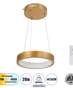GloboStar® GLOBOSTAR® NEMESIS 61154 Μοντέρνο Κρεμαστό Φωτιστικό Οροφής LED 20W 2356lm 360° AC 220-240V IP20 Ρυθμιζόμενο Λευκό CCT με Χειριστήριο από 2700K έως 6000K Dimmable - Lumileds SMD Chip - Χρυσό Βούρτσας - Μ25 x Π25 x Υ4cm - 3 Χρόνια Εγγύηση