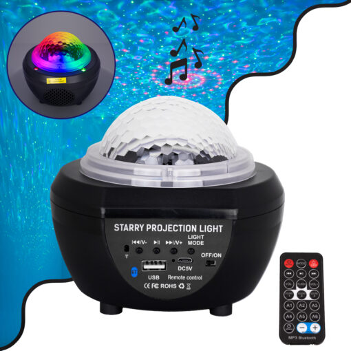 GloboStar® GloboStar® 79603 Μαύρο Επιτραπέζιο Διακοσμητικό Φωτιστικό Ειδικών Εφε NIGHT SKY GALAXY 3D LED 10W DC 5V 2200mAh Επαναφορτιζόμενο με Bluetooth Speaker - Sound Activated - Καλώδιο Τροφοδοσίας USB και Ασύρματο Χειριστήριο RF 2.4Ghz Πολύχρωμo RGB Dimmable