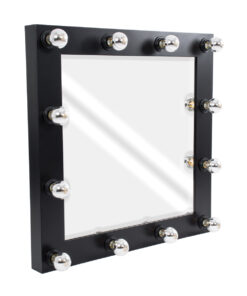 GloboStar® GloboStar® MAKEUP MIRROR-80x80-5 Μοντέρνος Καθρέπτης Μακιγιάζ με Πλαίσιο Φυσικού Ξύλου με Διακόπτη On/Off 12 x E27 AC220-240V - Μ80 x Π7 x Υ80cm - Μαύρος Έβενος
