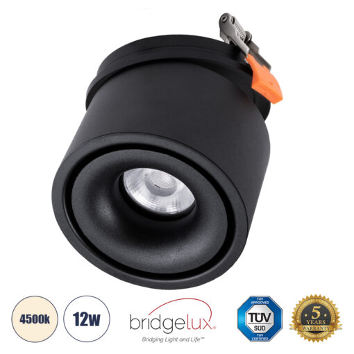 GloboStar® GloboStar® OMEGA-R 60296 Χωνευτό LED Spot Downlight TrimLess Φ10cm 12W 1560lm 36° AC 220-240V IP20 Φ10 x Υ8.2cm - Στρόγγυλο - Μαύρο - Φυσικό Λευκό 4500K - Bridgelux COB - 5 Years Warranty