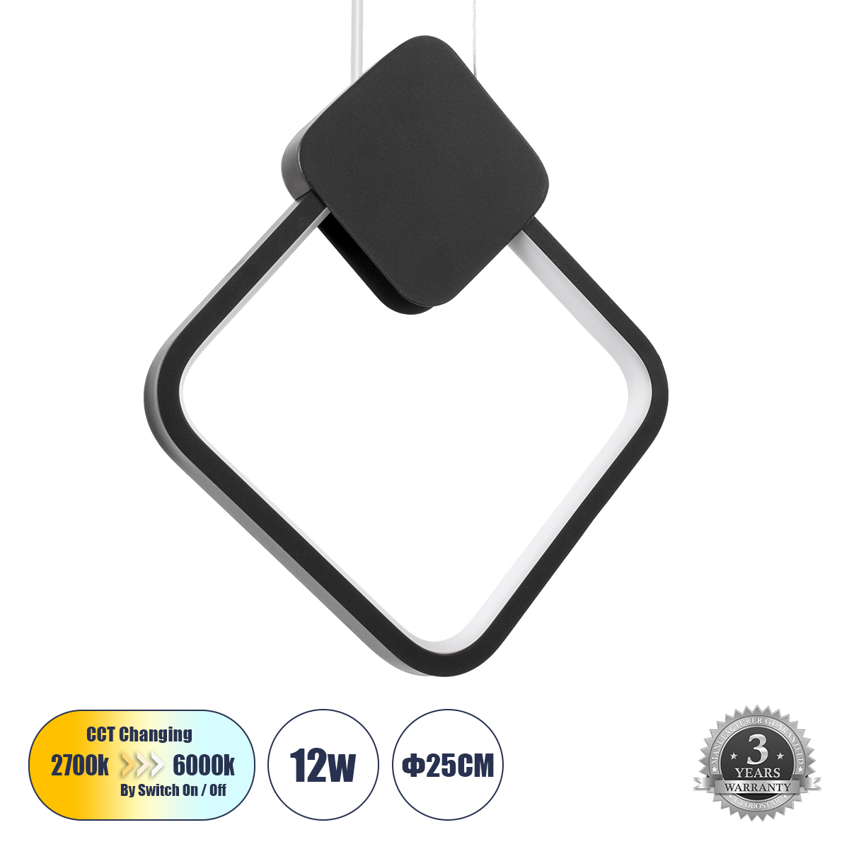 GLOBOSTAR® MARY 61082 Μοντέρνο Κρεμαστό Φωτιστικό Οροφής LED 12W 1440lm 300° AC 220-240V IP20 Ρυθμιζόμενο Λευκό CCT με On/Off 2700K/4500K/6000K - Lumileds SMD Chip - Μαύρο - Μ20 x Π2.3 x Υ28.5cm - 3 Χρόνια Εγγύηση 3 GloboStar® GLOBOSTAR® MARY 61082 Μοντέρνο Κρεμαστό Φωτιστικό Οροφής LED 12W 1440lm 300° AC 220-240V IP20 Ρυθμιζόμενο Λευκό CCT με On/Off 2700K/4500K/6000K - Lumileds SMD Chip - Μαύρο - Μ20 x Π2.3 x Υ28.5cm - 3 Χρόνια Εγγύηση