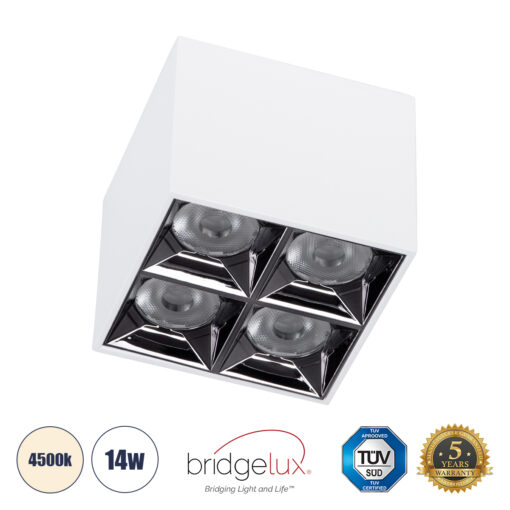 GloboStar® GloboStar® LUMINAR SUPERIOR 60334 Επιφανειακό LED Spot Downlight TrimLess 14W 1960lm 36° AC 220-240V IP20 Μ8.2 x Π8.2 x Υ6.6cm - Λευκό με Κάτοπτρο Χρωμίου - Φυσικό Λευκό 4500K - Bridgelux High Lumen Chip Gen2 - TÜV Certified Driver - 5 Years Warranty