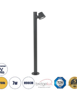GloboStar® GloboStar® GARDENIA 60507 Φωτιστικό Κήπου - Κολωνάκι Αρχιτεκτονικού Φωτισμού Εξωτερικού Χώρου LED 7W 700lm 60° AC220-240V Αδιάβροχο IP65 - Σώμα Αλουμινίου & Tempered Glass - Μ12 x Π18 x Υ90cm - Θερμό Λευκό 2700K - Γκρι Ανθρακί - Bridgelux Chip - 5 Years Warranty