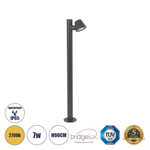 GloboStar® GloboStar® GARDENIA 60507 Φωτιστικό Κήπου - Κολωνάκι Αρχιτεκτονικού Φωτισμού Εξωτερικού Χώρου LED 7W 700lm 60° AC220-240V Αδιάβροχο IP65 - Σώμα Αλουμινίου & Tempered Glass - Μ12 x Π18 x Υ90cm - Θερμό Λευκό 2700K - Γκρι Ανθρακί - Bridgelux Chip - 5 Years Warranty