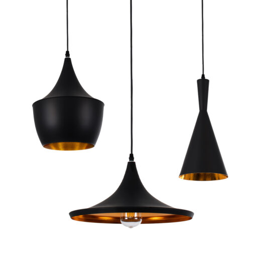 GloboStar® GLOBOSTAR® SHANGHAI 01025 Μοντέρνο Κρεμαστό Φωτιστικό Οροφής με Ντουί 3 x E27 AC 220-240V IP20 - Μαύρο & Χρυσό - Μ79.5 x Π79.5 x Υ38cm - Σετ 3 Τεμαχίων