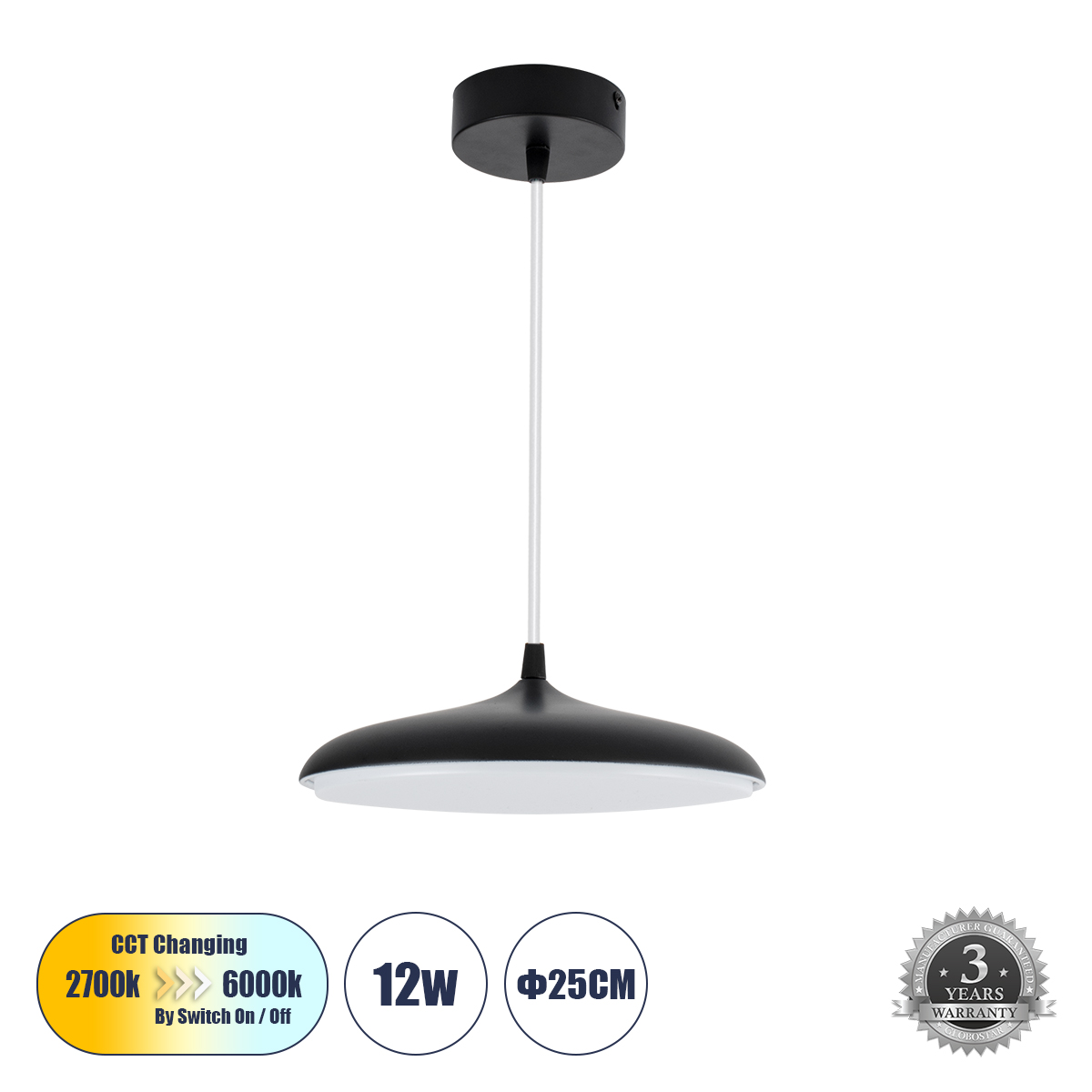 GLOBOSTAR® BARON 61251 Μοντέρνο Κρεμαστό Φωτιστικό Οροφής LED 12W 1440lm 120° AC 220-240V IP20 Ρυθμιζόμενο Λευκό CCT με On/Off 2700K/4500K/6000K - Lumileds SMD Chip - Μαύρο - Μ25 x Π25 x Υ8cm - 3 Χρόνια Εγγύηση 3 GloboStar® GLOBOSTAR® BARON 61251 Μοντέρνο Κρεμαστό Φωτιστικό Οροφής LED 12W 1440lm 120° AC 220-240V IP20 Ρυθμιζόμενο Λευκό CCT με On/Off 2700K/4500K/6000K - Lumileds SMD Chip - Μαύρο - Μ25 x Π25 x Υ8cm - 3 Χρόνια Εγγύηση