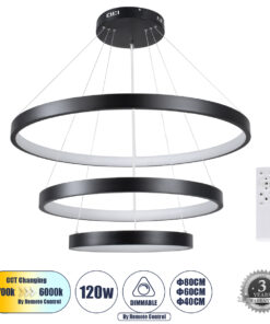 GloboStar® GLOBOSTAR® NEMESIS TRIO 61170 Μοντέρνο Κρεμαστό Φωτιστικό Οροφής LED 120W 14723lm 360° AC 220-240V IP20 Ρυθμιζόμενο Λευκό CCT με Χειριστήριο από 2700K έως 6000K Dimmable - Lumileds SMD Chip - Μαύρο Ματ - Μ80 x Π80 x Υ60cm - 3 Χρόνια Εγγύηση