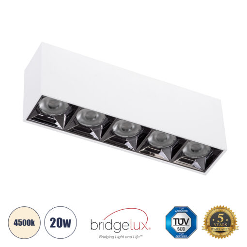 GloboStar® GloboStar® LUMINAR SUPERIOR 60330 Επιφανειακό LED Spot Downlight TrimLess 20W 2800lm 36° AC 220-240V IP20 Μ19.5 x Π4.2 x Υ6.6cm - Λευκό με Κάτοπτρο Χρωμίου - Φυσικό Λευκό 4500K - Bridgelux High Lumen Chip Gen2 - TÜV Certified Driver - 5 Years Warranty