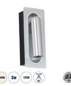 GloboStar® GloboStar® MANHATTAN 61099 Μοντέρνο Χωνευτό Φωτιστικό Τοίχου - Απλίκα Ξενοδοχείου Bed Side LED 3W 405lm 36° AC 220-240V - Reading Light - Μ7 x Π7 x Υ17cm - Φυσικό Λευκό 4500K - Νίκελ Βούρτσας
