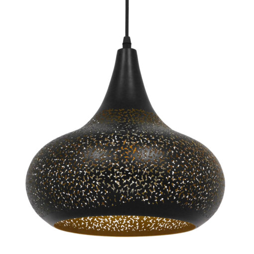 GloboStar® GLOBOSTAR® JANIS 01590 Μοντέρνο Κρεμαστό Φωτιστικό Οροφής με Ντουί 1 x E27 AC 220-240V IP20 - Μαύρο & Χρυσό - Μ30 x Π30 x Υ30cm