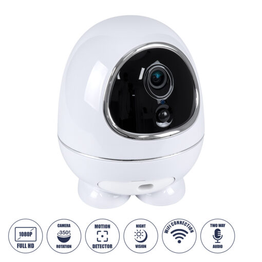 GloboStar® GloboStar® 86008 Rechargeable Table Camera WiFi HD 1080P 3MP 350° 5200mAh Two Way Audio & Motion Detection - Επαναφορτιζόμενη Επιτραπέζια Κάμερα WiFi HD 1080P 350° 5200mAh Διπλή Κατέυθυνση Ομιλίας με Ανιχνευτή Κίνησης - Λευκό