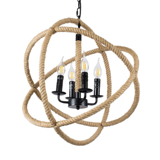 GloboStar® GLOBOSTAR® VITRUVIAN 01141 Boho Κρεμαστό Φωτιστικό Οροφής με Ντουί 4 x E14 AC 220-240V IP20 - Μαύρο & Μπεζ - Μ53 x Π53 x Υ53cm