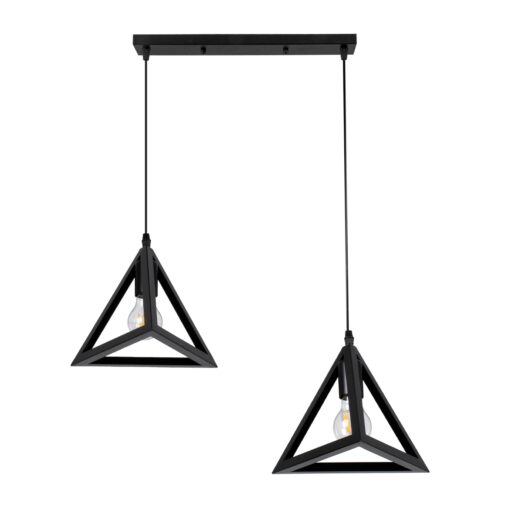 GloboStar® GLOBOSTAR® TRIANGLE 00611 Μοντέρνο Κρεμαστό Φωτιστικό Οροφής με Ντουί 2 x E27 AC 220-240V IP20 - Μαύρο - Μ60 x Π22 x Y130cm