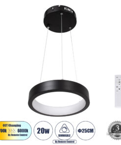 GloboStar® GLOBOSTAR® NEMESIS 61152 Μοντέρνο Κρεμαστό Φωτιστικό Οροφής LED 20W 2356lm 360° AC 220-240V IP20 Ρυθμιζόμενο Λευκό CCT με Χειριστήριο από 2700K έως 6000K Dimmable - Lumileds SMD Chip - Μαυρό - Μ25 x Π25 x Υ4cm - 3 Χρόνια Εγγύηση