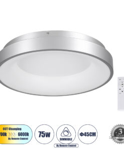 GloboStar® GLOBOSTAR® SALEM 61234 Μοντέρνο Φωτιστικό Οροφής LED 75W 8625lm 120° AC 220-240V IP20 Ρυθμιζόμενο Λευκό CCT με Χειριστήριο από 2700K έως 6000K Dimmable - Lumileds SMD Chip - Ασημί - Μ45 x Π45 x Υ8.5cm - 3 Χρόνια Εγγύηση