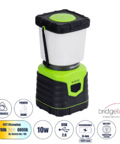 GloboStar® GloboStar® 69930 Αυτόνομο Επαναφορτιζόμενο Φανάρι Camping LED 10W με Εναλλαγή Χρωμάτων & Επαναφορτιζόμενη Μπαταρία 18650 4400mAh Li-ion - Power Bank - Αδιάβροχο IP54 Θερμό Λευκό 2700K - Ψυχρό Λευκό 6000K Μ18.5 x Π9 x Υ9cm