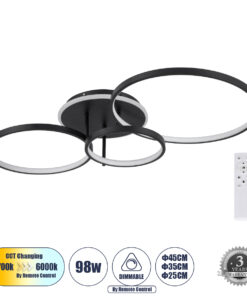 GloboStar® GLOBOSTAR® NEMESIS 61108 Μοντέρνο Φωτιστικό Οροφής LED 98W 11858lm 360° AC 220-240V IP20 Ρυθμιζόμενο Λευκό CCT με Χειριστήριο από 2700K έως 6000K Dimmable - Lumileds SMD Chip - Μαύρο Ματ - Μ89 x Π60 x Υ19cm - 3 Χρόνια Εγγύηση