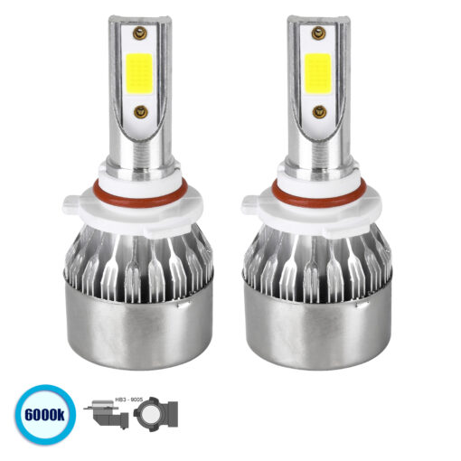 GloboStar® GloboStar® 82009 HB3 9005 C6 Line KIT Βασικού Φωτισμού Αυτοκινήτου & Φορτηγού 1st Generation Can-Bus Series LED CREE CXB COB 72W 7600lm DC 8-48V Αδιάβροχο IP65 Ψυχρό Λευκό 6000K
