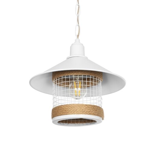 GloboStar® GLOBOSTAR® GLORA 201-0089 Vintage Κρεμαστό Φωτιστικό Οροφής με Ντουί 1 x E27 AC 220-240V IP20 - Λευκο & Μπεζ - Μ30 x Π30 x Υ29cm