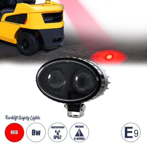 GloboStar® GloboStar® 85424 E9 Mark Forklift Safety Lights - Φώτα Προειδοποίησης & Διαγράμμισης Ασφαλείας για Περονοφόρα - Κλάρκ LED 8W DC 9-80V Αδιάβροχο IP67 Κόκκινο Μ14.5 x Π11.5 x Υ8cm