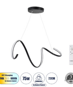 GloboStar® GLOBOSTAR® SPIRALE 61283 Μοντέρνο Κρεμαστό Φωτιστικό Οροφής LED 75W 8400lm 300° AC 220-240V IP20 Ρυθμιζόμενο Λευκό CCT με Χειριστήριο από 2700K έως 6000K Dimmable - Lumileds SMD Chip - Μαύρο - Μ72 x Π25 x Υ30cm - 3 Χρόνια Εγγύηση