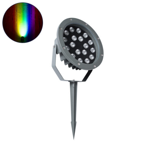 GloboStar® GloboStar® TREELIGHT-RIVA 90366 Σποτ Φωτισμού Ειδικό για Φυτά - Δέντρα με Βάση Κήπου / Καρφωτό LED 24W 2040lm 10° DC 24V Αδιάβροχο IP67 Φ20.5 x Υ6.5cm RGBW DMX512 - Γκρι Ανθρακί - 3 Years Warranty