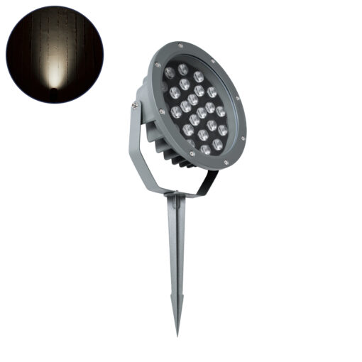 GloboStar® GloboStar® TREELIGHT-RIVA 90365 Σποτ Φωτισμού Ειδικό για Φυτά - Δέντρα με Βάση Κήπου / Καρφωτό LED 24W 2280lm 10° DC 24V Αδιάβροχο IP67 Φ20.5 x Υ6.5cm Φυσικό Λευκό 4500K - Γκρι Ανθρακί - 3 Years Warranty