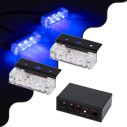 GloboStar® GloboStar® 85002 PRO Series ΣΕΤ 2 x Μπάρες Σήμανσης Οχήματος Αστυνομίας για Αυτοκίνητα & Φορτηγά 3 Προγραμμάτων Φωτισμού STROBE LED HIGH POWER 6W DC 10-30V Αδιάβροχο IP65 Μπλε