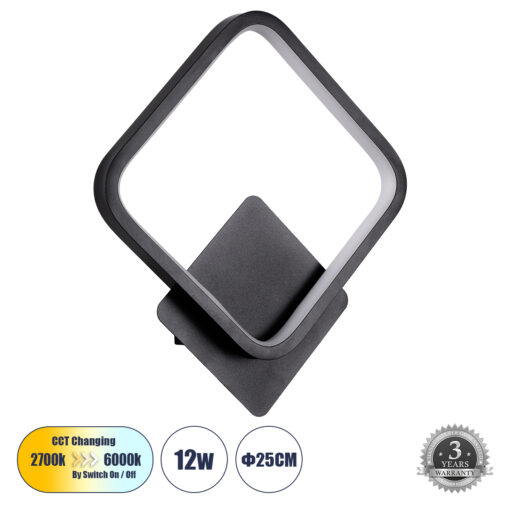 GloboStar® GloboStar® LENA 61079 Φωτιστικό Τοίχου - Απλίκα Design LED CCT 12W 1440lm 300° AC 220-240V - Εναλλαγή Φωτισμού μέσω Διακόπτη On/Off All In One Ψυχρό 6000k+Φυσικό 4500k+Θερμό 2700k Μ25 x Π5.5 x Υ29.5cm - Μαύρο