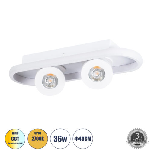 GloboStar® GloboStar® NESPO 61213 Φωτιστικό Οροφής Linear Design LED CCT με Κινούμενα Σποτ LED Spot Downlight 36W 4032lm 360° & 45° AC 220-240V - Εναλλαγή Φωτισμού μέσω Διακόπτη On/Off All In One Ψυχρό 6000k+Φυσικό 4500k+Θερμό 2700k Μ40 x Π13 x Υ6.5cm - Λευκό