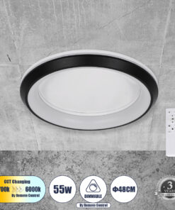 GloboStar® GloboStar® MELINA 61040 Πλαφονιέρα Οροφής Κύκλος LED CCT 55W 6376lm 120° AC 220-240V - Εναλλαγή Φωτισμού μέσω Τηλεχειριστηρίου All In One Ψυχρό Λευκό 6000k+Φυσικό Λευκό 4500k+Θερμό Λευκό 2700k Dimmable Φ48cm - Μαύρο - 3 Years Warranty