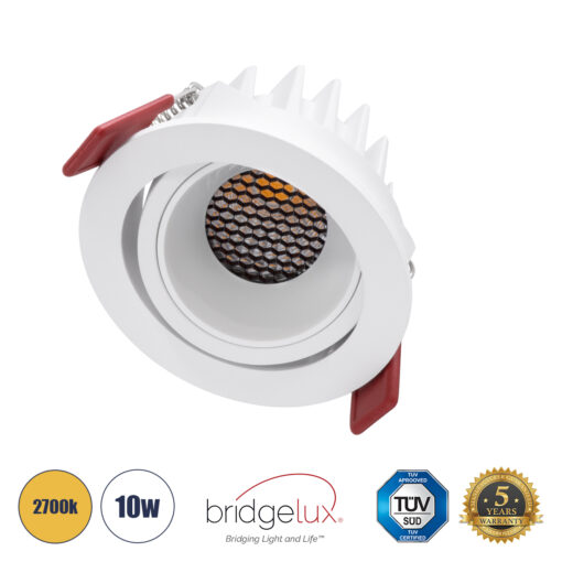 GloboStar® GloboStar® LEO-R 60285 Χωνευτό LED Spot Downlight TrimLess Φ8.5cm 10W 1250lm 38° AC 220-240V IP20 Φ8.5 x Υ6.6cm - Στρόγγυλο - Κινούμενο - Λευκό & Anti-Glare HoneyComb - Θερμό Λευκό 2700K - Bridgelux COB - 5 Years Warranty