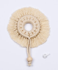 GloboStar® GloboStar® 35015 Διακοσμητικό Κρεμαστό Μακραμέ Κρίκος Χειροποίητο Μπεζ Φ14cm