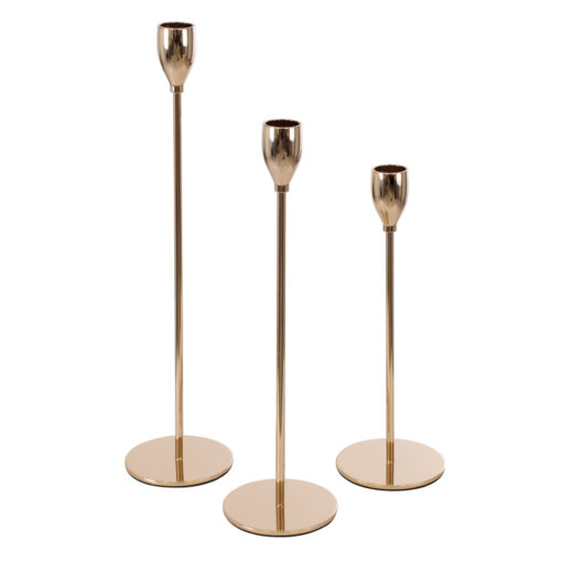 GloboStar® GloboStar® ISABELLA 35110 ΣΕΤ 3 Τεμ. Κηροπήγια Μεταλλικά Χάλκινα Φ8 x Υ33cm - Φ8 x Υ28.5cm - Φ8 x Υ23cm