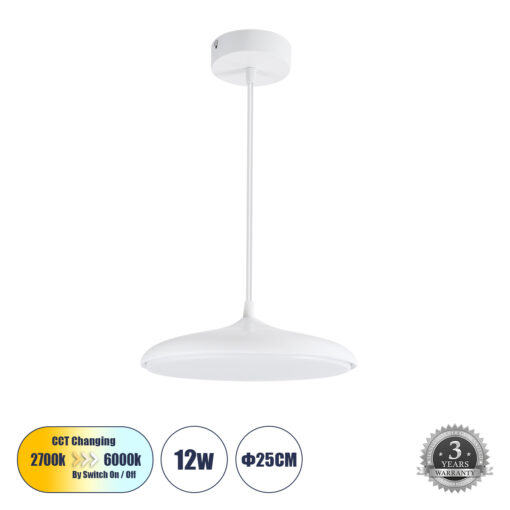 GloboStar® GLOBOSTAR® BARON 61252 Μοντέρνο Κρεμαστό Φωτιστικό Οροφής LED 12W 1440lm 120° AC 220-240V IP20 Ρυθμιζόμενο Λευκό CCT με On/Off 2700K/4500K/6000K - Lumileds SMD Chip - Λευκό - Μ25 x Π25 x Υ8cm - 3 Χρόνια Εγγύηση