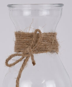 GloboStar® GloboStar® LUCY 35610 Διακοσμητικό Βάζο Γυάλινο Διάφανο με Σχοινί Φ8.8 x Υ13.8cm