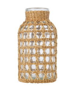 GloboStar® MANDY 35626 Διακοσμητικό Βάζο Γυάλινο Διάφανο με Μπαμπού Φ10.5 x Υ20cm 7 35626 2 1