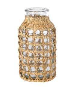 GloboStar® GloboStar® MANDY 35625 Διακοσμητικό Βάζο Γυάλινο Διάφανο με Μπαμπού Φ8.5 x Υ17.5cm