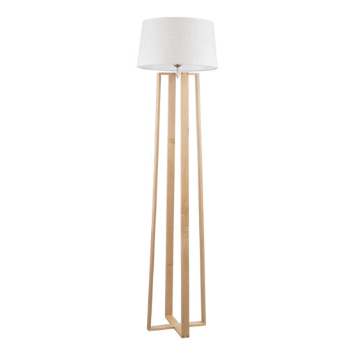 GloboStar® GloboStar® TOWER 01264 Μοντέρνο Επιδαπέδιο Φωτιστικό Μονόφωτο 1 x E27 IP20 Μπεζ Ξύλο με Λευκό Ύφασμα - Μ40 x Π40 x Υ166cm