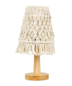 GloboStar® RWANDA 36210 Boho Επιτραπέζιο Φωτιστικό Πορτατίφ Μονόφωτο 1 x E27 IP20 Μπεζ Σχοινί με Καφέ Ξύλο - Μ15 x Π15 x Υ30cm 12 36210 3