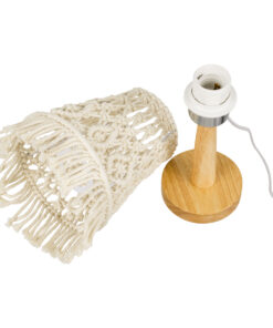 GloboStar® RWANDA 36210 Boho Επιτραπέζιο Φωτιστικό Πορτατίφ Μονόφωτο 1 x E27 IP20 Μπεζ Σχοινί με Καφέ Ξύλο - Μ15 x Π15 x Υ30cm 16 36210 7