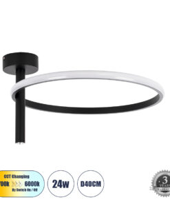 GloboStar® GloboStar® VERONA 61220 Φωτιστικό Οροφής Δαχτυλίδι-Κύκλος LED CCT 24W 2688lm 360° AC 220-240V - Εναλλαγή Φωτισμού μέσω Διακόπτη On/Off All In One Ψυχρό 6000k+Φυσικό 4500k+Θερμό 2700k Φ40 x Υ23cm - Μαύρο - 3 Χρόνια Εγγύηση