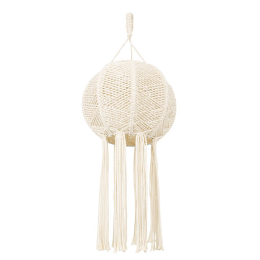 GloboStar® GloboStar® 36214 EGYPT Boho Καπέλο Φωτιστικού- Μακραμέ Πλεκτό Χειροποίητο Μπεζ Βαμβακερό Νήμα - Μ30 x Π30  x Υ75cm
