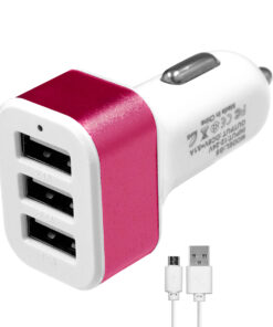 GloboStar® Globostar® 79504 Ροζ Φορτιστής Αυτοκινήτου DC 12-24V με 3 Εξόδους USB DC 5V Max 3.1A 20W και Καλώδιο USB σε Type-C