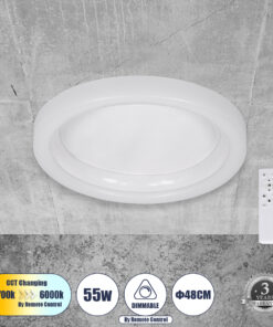 GloboStar® GloboStar® ARIANA 61035 Πλαφονιέρα Οροφής Κύκλος LED CCT 55W 6376lm 120° AC 220-240V - Εναλλαγή Φωτισμού μέσω Τηλεχειριστηρίου All In One Ψυχρό Λευκό 6000k+Φυσικό Λευκό 4500k+Θερμό Λευκό 2700k Dimmable Φ48cm - Λευκό - 3 Years Warranty