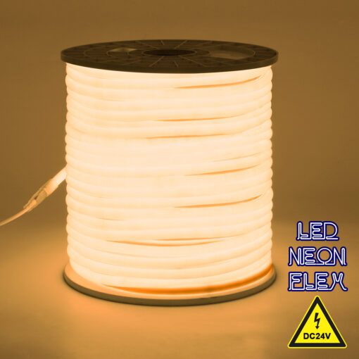 GloboStar® GLOBOSTAR® NEOTUBE 70582 Ταινία Neon Flex LED 12W/m 840lm/m 360° DC 24V Αδιάβροχο IP65 120 x SMD2835 Chip/m Θερμό Λευκό 2700K Dimmable - Μ100 x Π1.3 x Υ1.3cm - 3 Χρόνια Εγγύηση