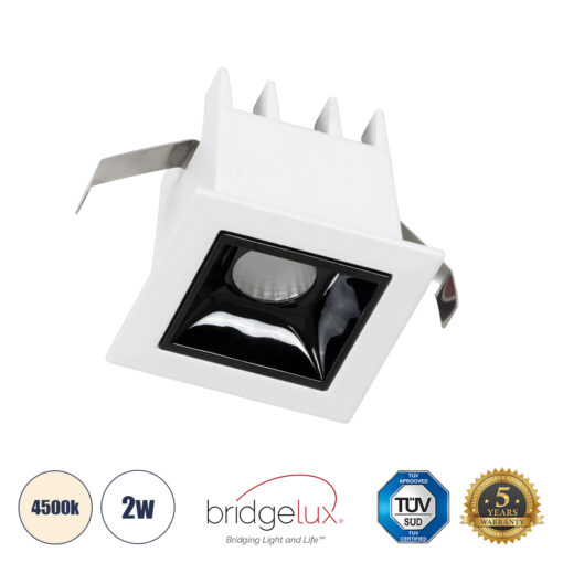GloboStar® GloboStar® LUMINAR SUPERIOR 60314 Χωνευτό LED Spot Downlight TrimLess 2W 280lm 36° AC 220-240V IP20 Μ4.3 x Π4.3 x Υ4.5cm - Λευκό με Μαύρο Κάτοπτρο - Φυσικό Λευκό 4500K - Bridgelux High Lumen Chip Gen2 - TÜV Certified Driver - 5 Years Warranty